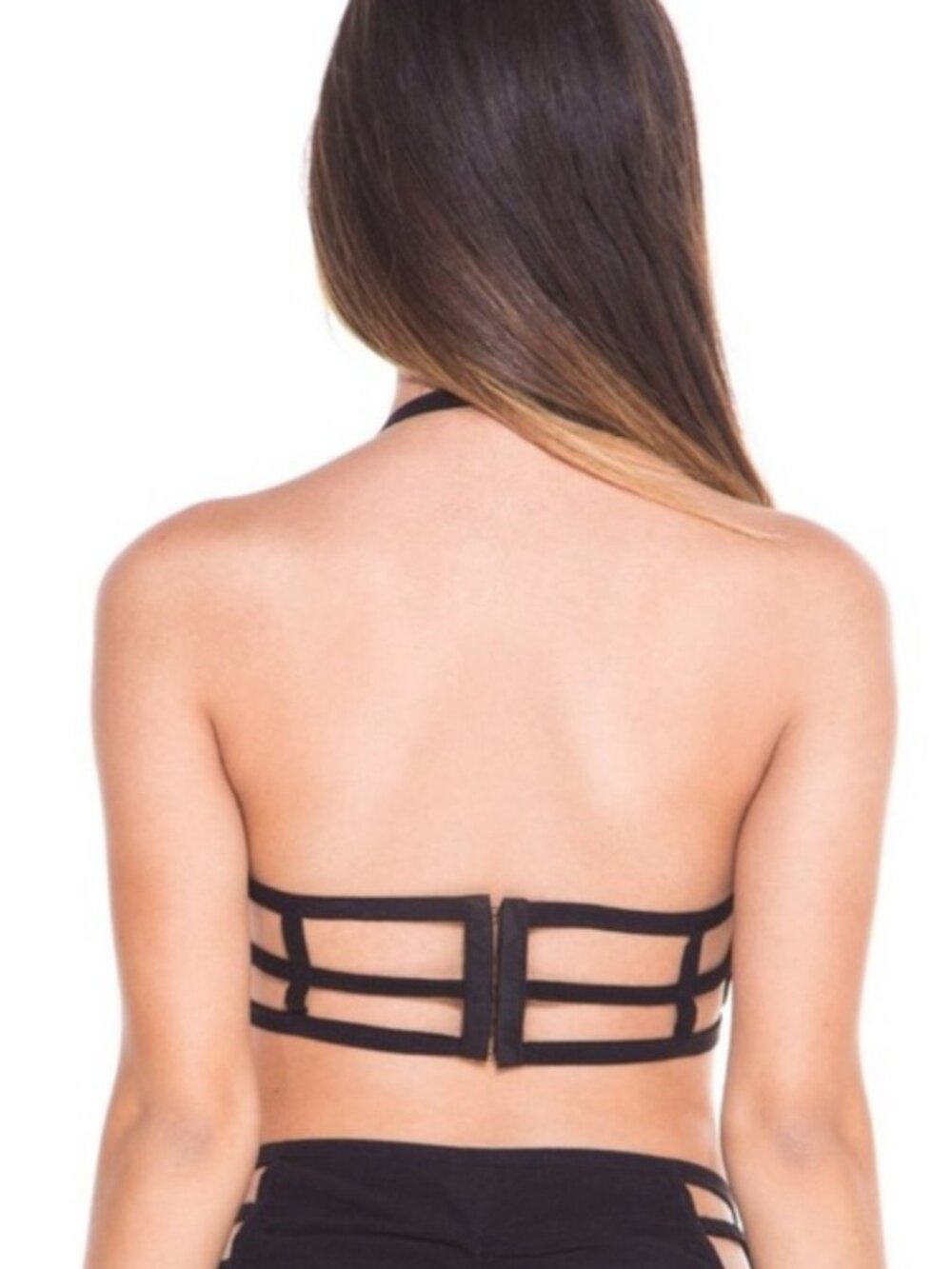 I Heart Raves 2 Piece Black Holographic Caged Halter Top & Bottoms Set| Festival - Picture 7 of 16